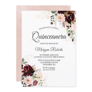 Magical Burgundy Blush Red Wine Floral Quinceanera