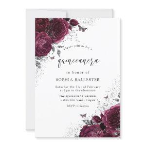 Magical Burgundy Roses Silver Elegant Quinceanera