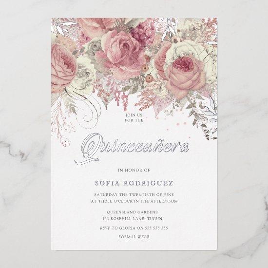 Magical Flowers Blush Rose Quinceanera Party 15th Foil