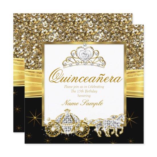Magical Quinceanera Gold Black Horse Carriage