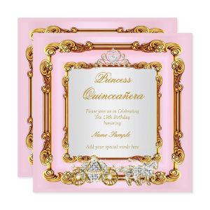 Magical Quinceanera Pink Gold Horse Carriage