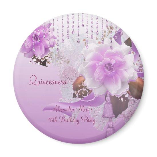 Magnet Quinceanera 15th Lilac Pink Floral White