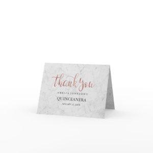 Marble Faux Rose Gold Quinceanera Thank You Card