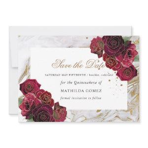 Marble Red Roses Quinceañera save the date