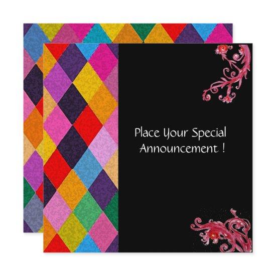 MARDI GRAS HARLEQUIN PATTERN Colorful Rhombi