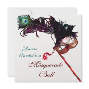 MARDI GRAS MASQUERADE BALL Red Green Feather Masks