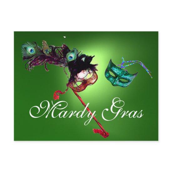 MARDI GRAS MASQUERADE gem green Postcard