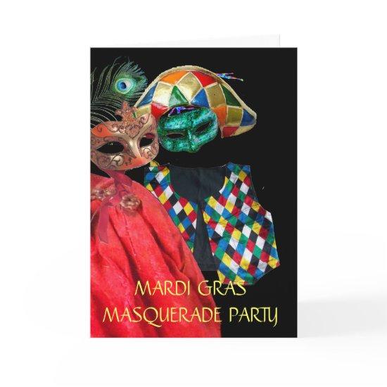 MARDI GRAS MASQUERADE MASKS,HARLEQUIN COSTUME HOLIDAY CARD