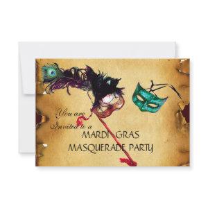 MARDI GRAS MASQUERADE PARTY, parchment rsvp