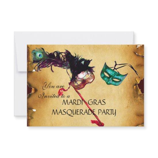 MARDI GRAS MASQUERADE PARTY, parchment rsvp
