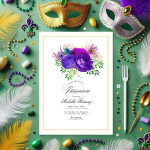 Mardi Gras Purple and Hot-Pink Floral Quinceañera