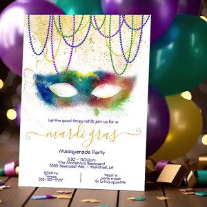 Mardi Gras Rainbow Watercolor Masquerade Party