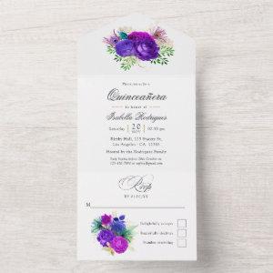 Mardi Gras Watercolor Floral Quinceañera All In One