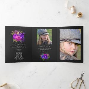 Mardi Gras Watercolor Floral Quinceañera Photo Tri-Fold