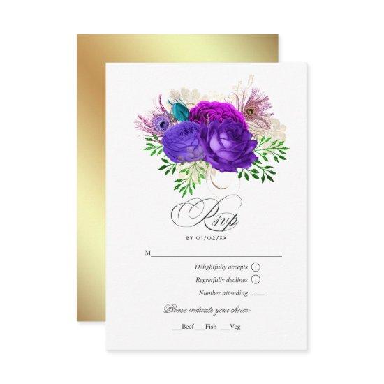 Mardi Gras Watercolor Floral Quinceañera RSVP Card