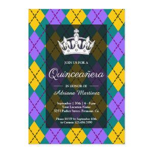 Mardi Gras Yellow Purple Argyle Crown Quinceanera