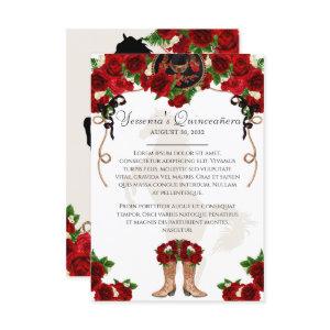 Mariachi Charro Red Rose Quinceanera Info Enclosure Card