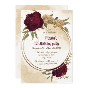 Maroon green beige gold botanical birthday