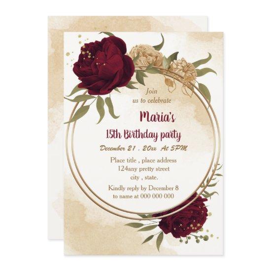 Maroon green beige gold botanical birthday