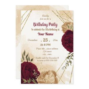 Maroon green beige gold botanical birthday