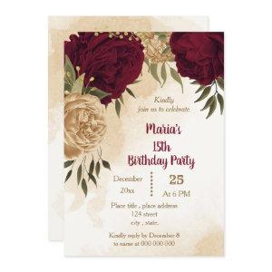 Maroon green beige gold botanical birthday