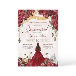 Maroon Red Floral Butterfly Elegant Quinceanera v5