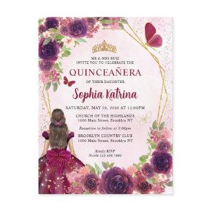 Maroon Red Plum Gold Floral Princess Quinceañera  Postcard