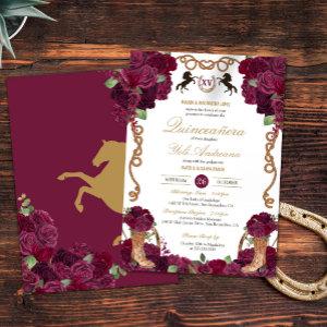 Maroon Red Rose Floral Western Charra Quinceanera