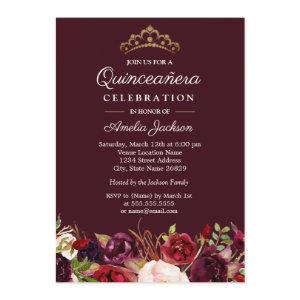 Marsala Red Burgundy Floral Quinceanera
