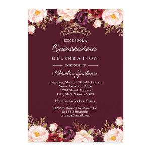 Marsala Red Burgundy Watercolor Floral Quinceanera