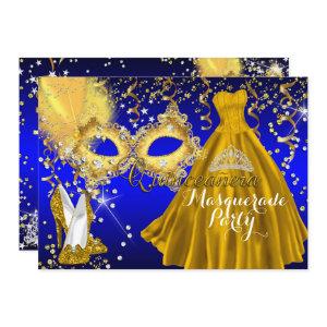 Mask Tiara Masquerade Quinceanera Gold Blue