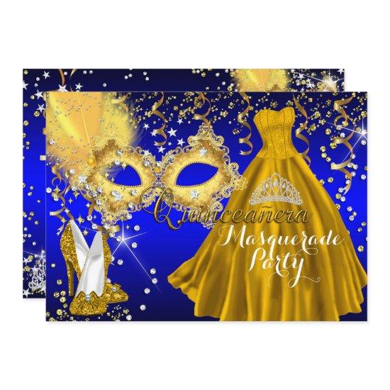 Mask Tiara Masquerade Quinceanera Gold Blue