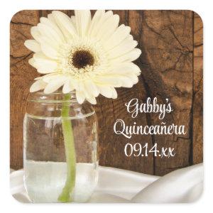 Mason Jar and White Daisy Quinceañera Favor Tag