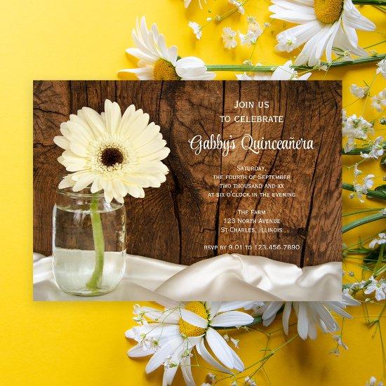 Mason Jar and White Daisy Quinceañera
