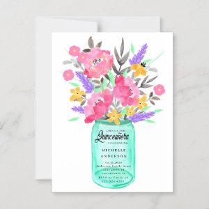 Mason Jar Floral Bouquet Quinceanera Magnetic Card