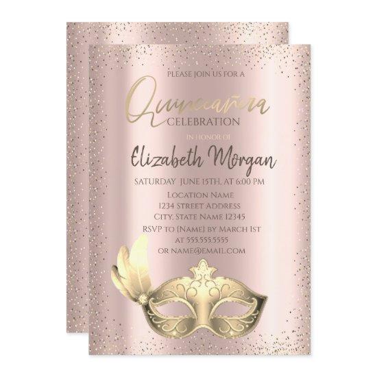 Masque,Confetti Rose Gold Quinceañera