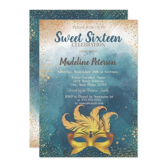 Masque,Confetti Watercolor Splash Sweet 16