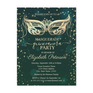 Masque Gold Diamonds Green Quinceañera   Postcard