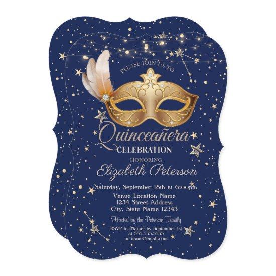 Masque Navy Blue Stars  Quinceañera