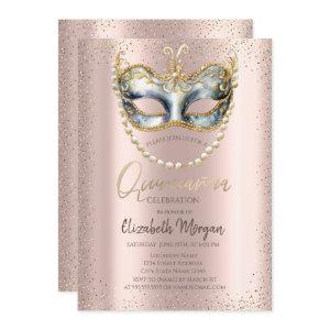 Masque,Pearls Confetti Rose Gold Quinceañera