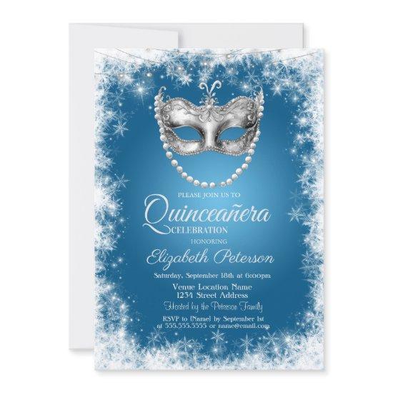 Masque,Snowflakes,Blue Quinceañera