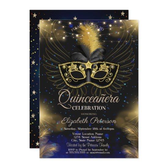 Masque,String Lights,Stars Blue Quinceañera