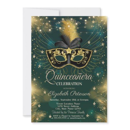 Masque,String Lights,Stars Green Quinceañera