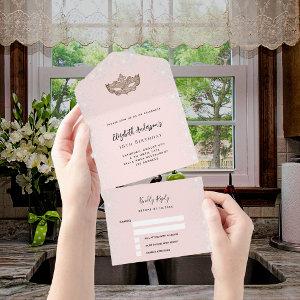 Masquerade birthday rose gold silver mask RSVP All In One