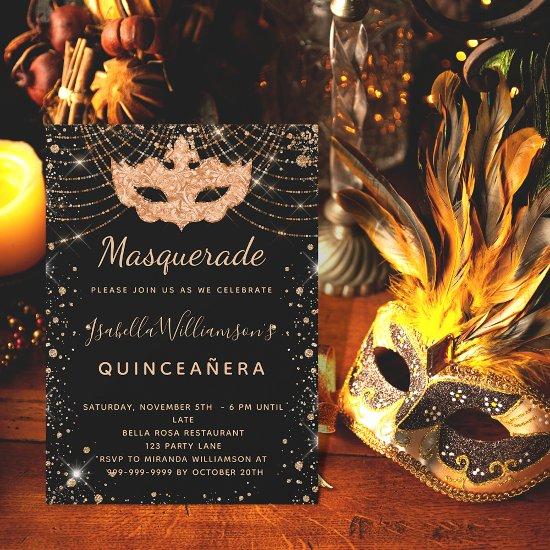 Masquerade black gold glitter Quinceanera luxury