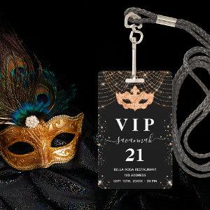 Masquerade black gold glitter vip  badge