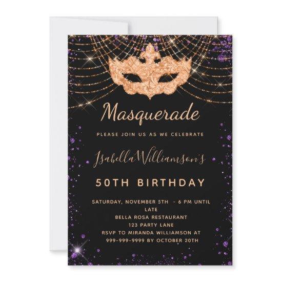 Masquerade black purple glitter dust birthday