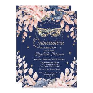 Masquerade,Blue Flowers,Gold Stars Quinceañera