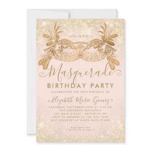Masquerade Blush Pink Gold Glitter Birthday Party