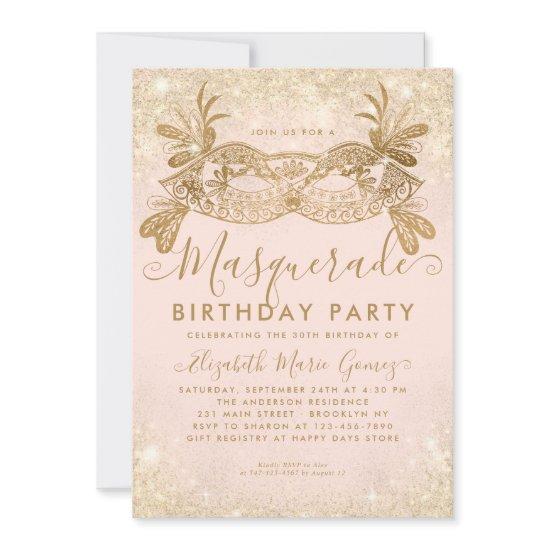 Masquerade Blush Pink Gold Glitter Birthday Party